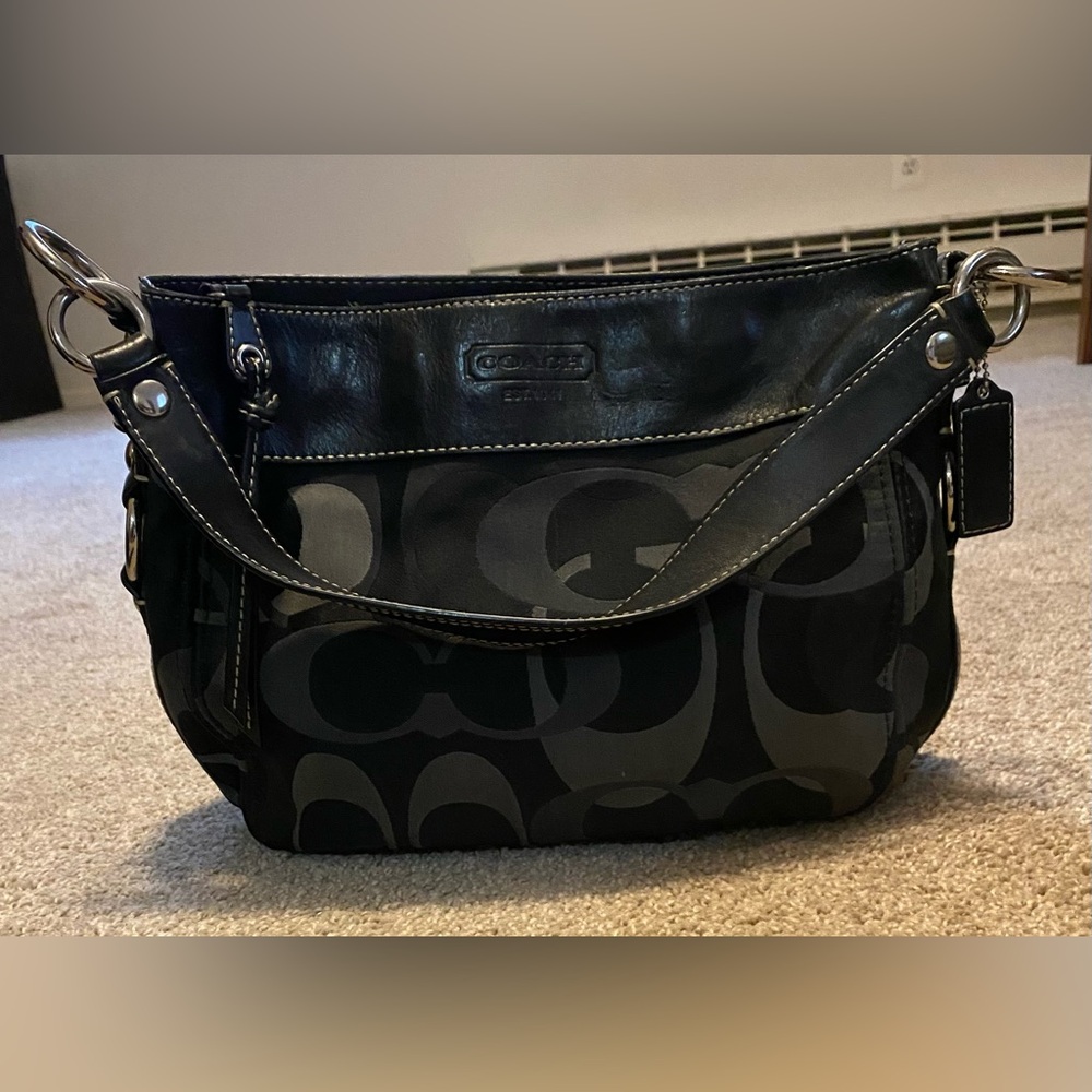 Coach Purse, Shoulder Bag, Logo Print, Black